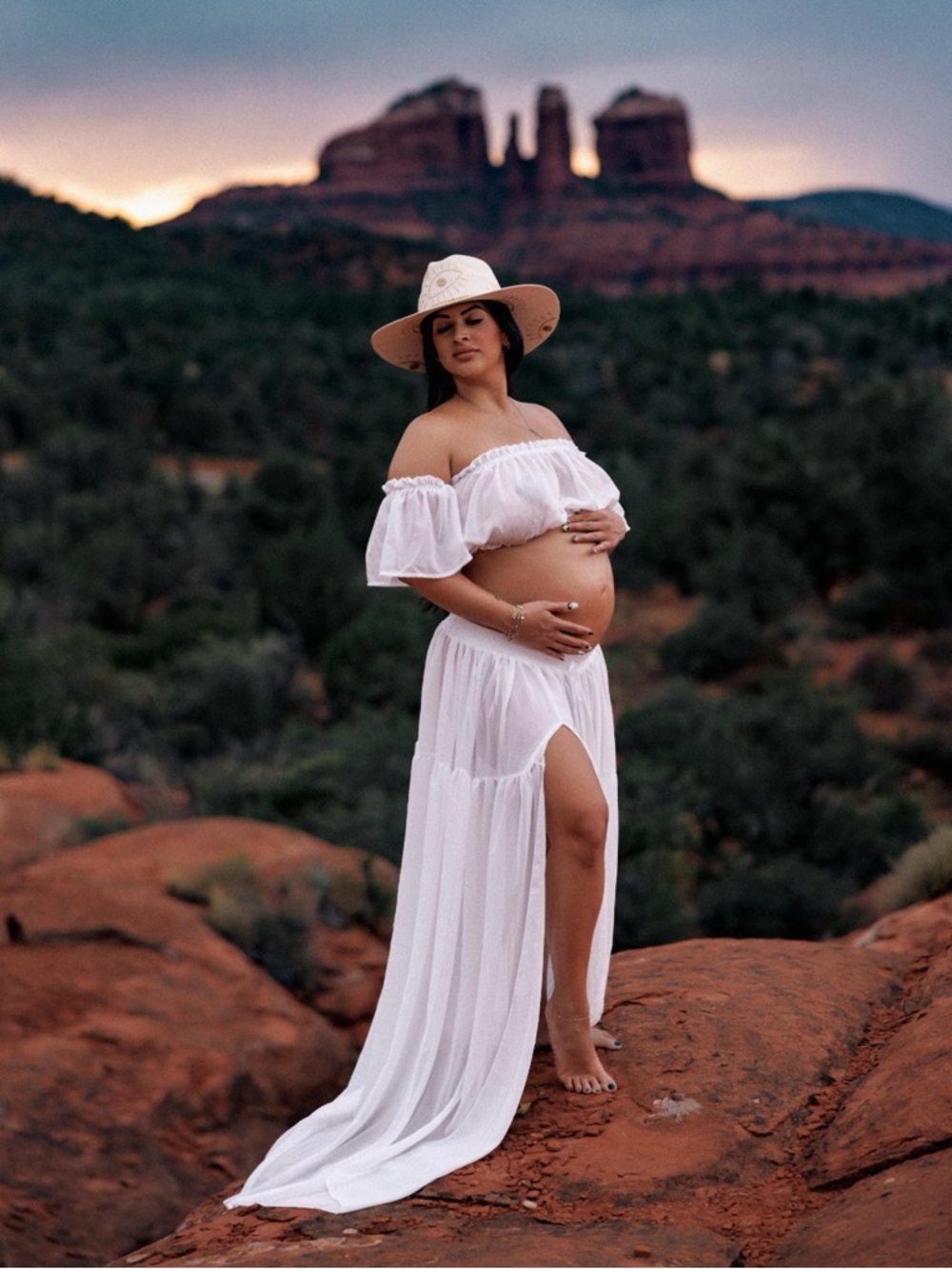 White Off-Shoulder Maternity Two-Piece Set